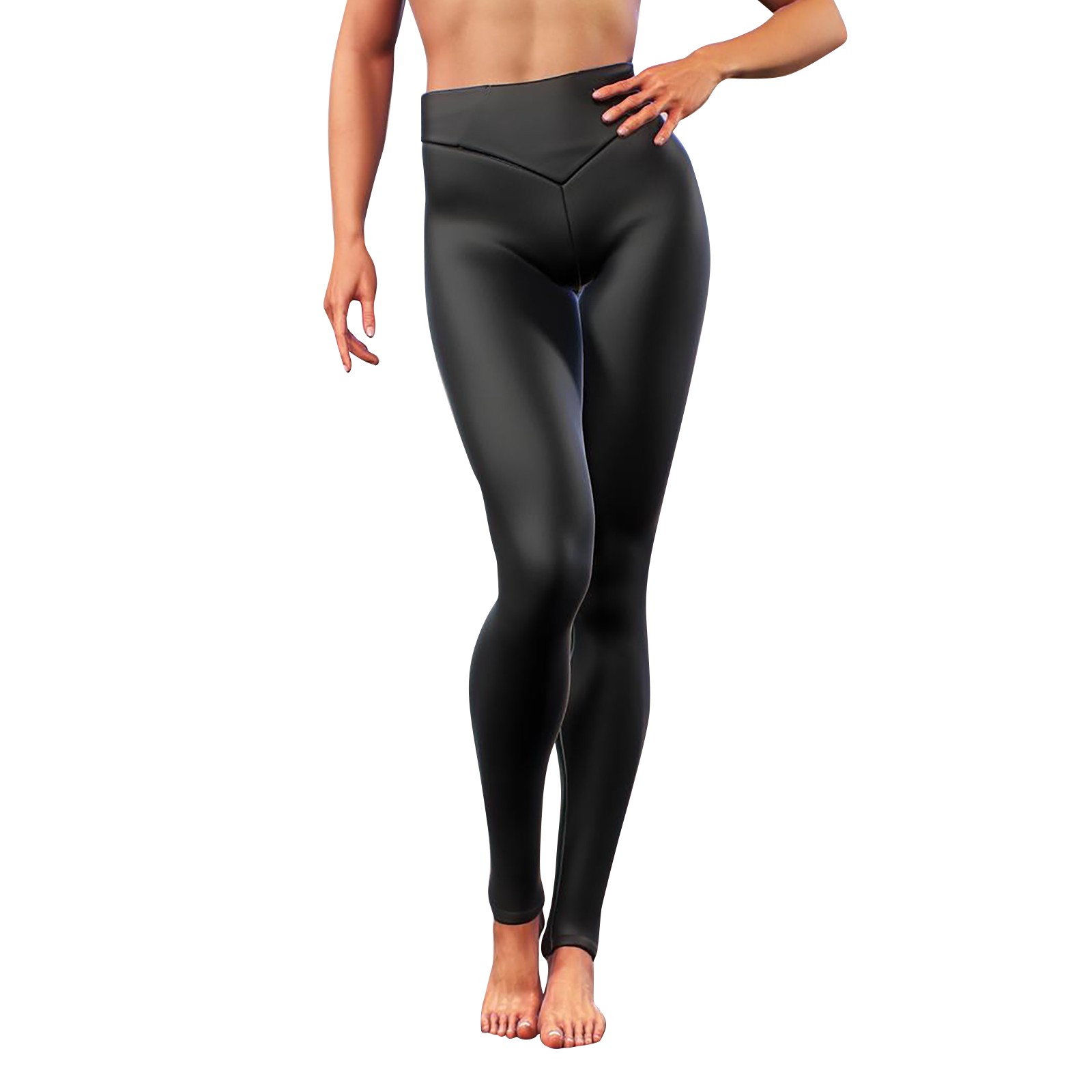 thumbnail image 3 of Leggings de cuero PU brillante y sexy para mujer: pantalones ajustados de cintura alta, tejido elástico, ropa de club/casual, largo completo, tallas S-XL., 3 of 8
